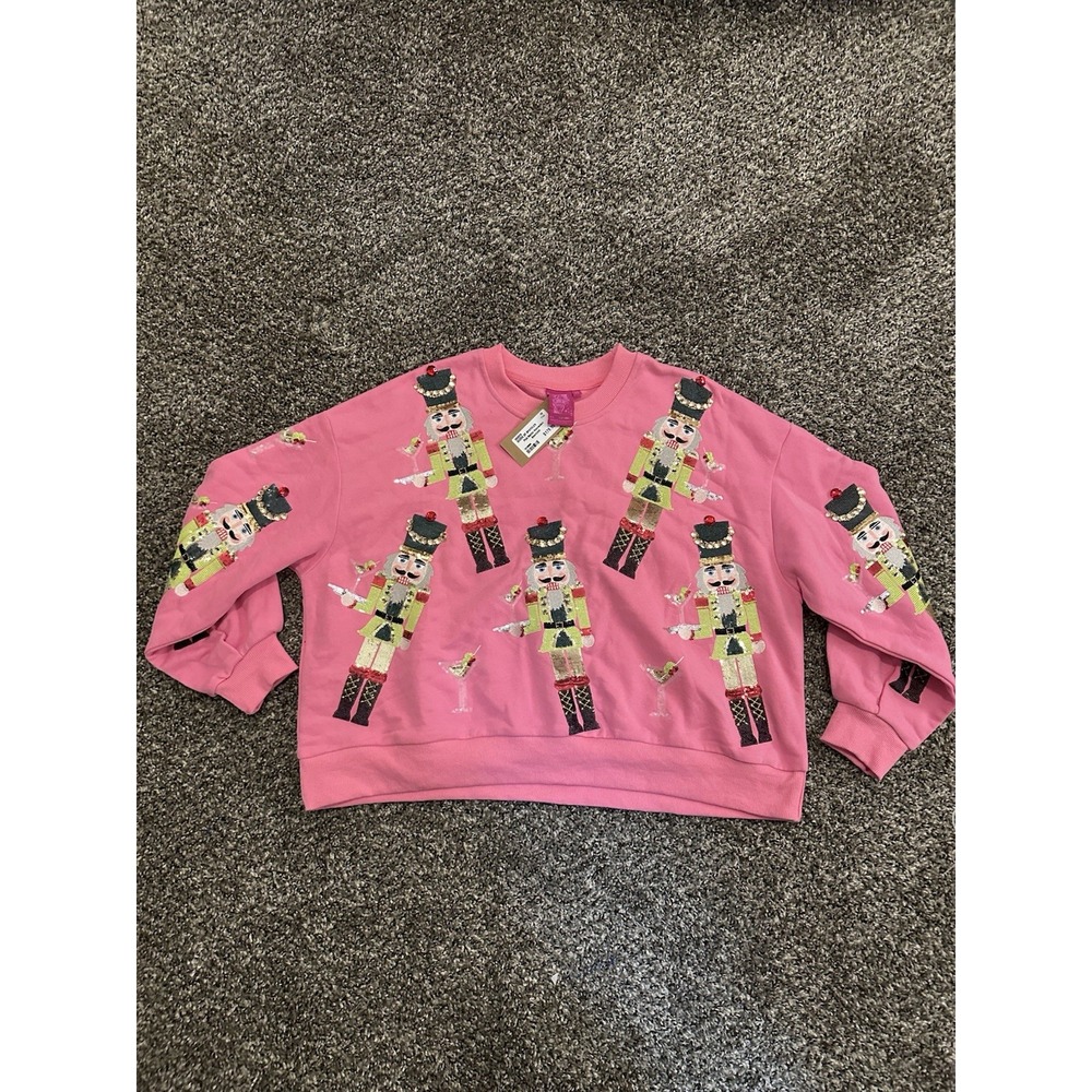 Queen of Sparkles Pink Martini Nutcracker Sweatshirt XS NWT Sequin Christmas